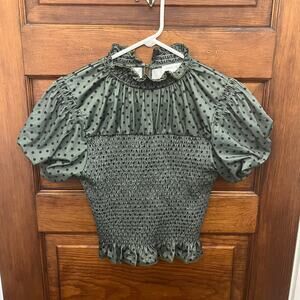 Vestique Sarah Beth Top Olive sz S NWT's $44 Women's Green Polka Dot
